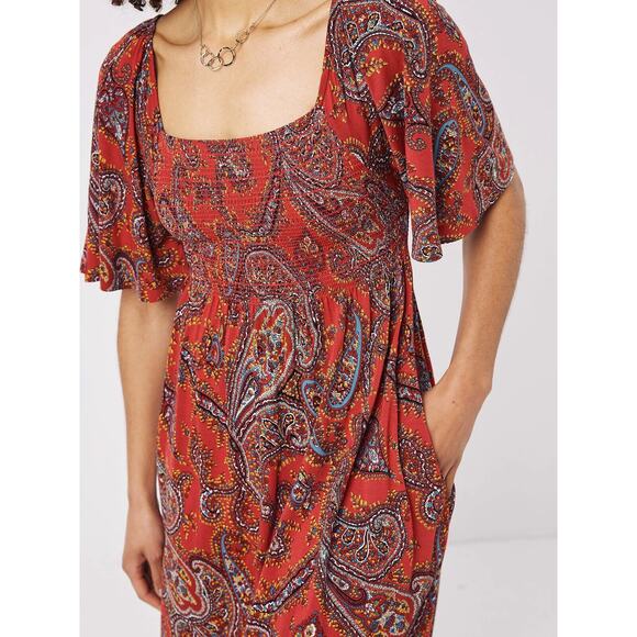 Fat Face NEW Alice Sunkissed Cherry Red Smocked Paisley Dress SZ 4 - Picture 3 of 13